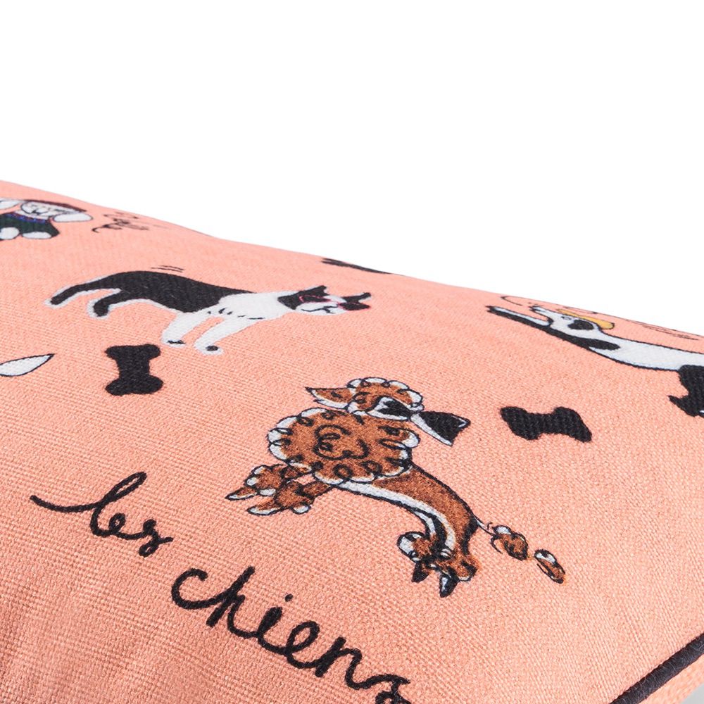 Bonjour Les Chiens (Coral - Printed Cushion) - Image 4