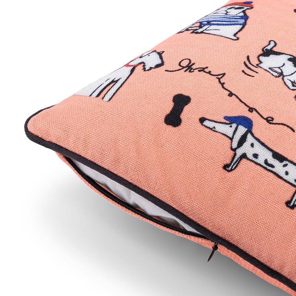 Bonjour Les Chiens (Coral - Printed Cushion) - Image 5